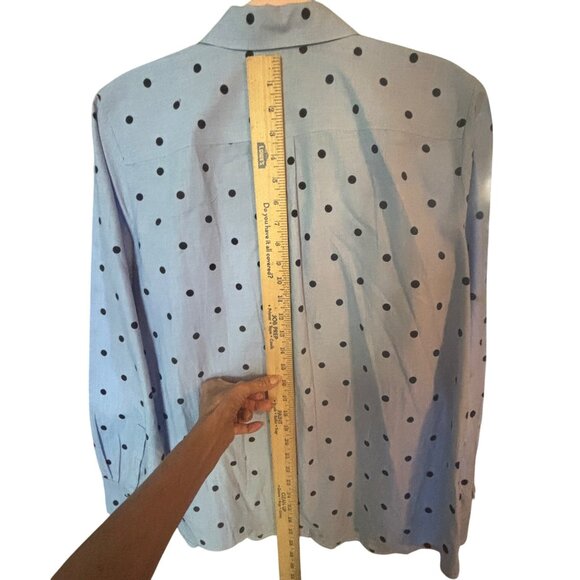 Talbots Shirt Chambray Blue w/ Black Polka Dots Classic Collar Professional Prep - Picture 6 of 8
